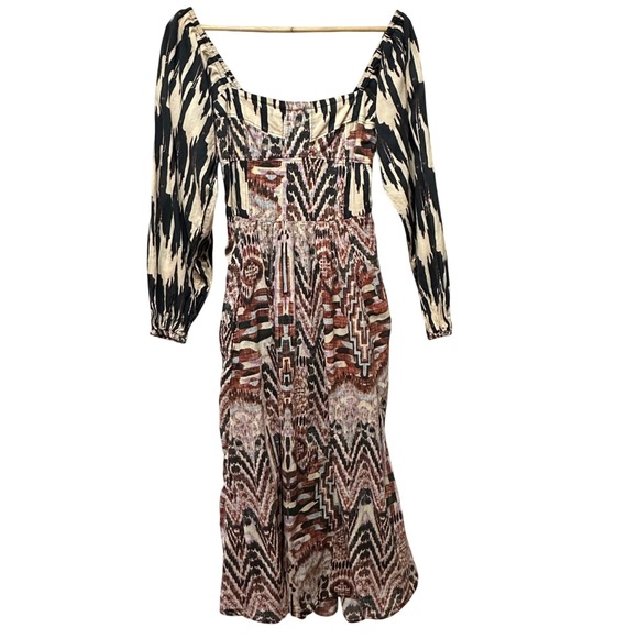 Maria Cher Junin Naibi Midi Dress Womens Size S Boho Batik Puff Sleeve Tribal - Picture 4 of 16